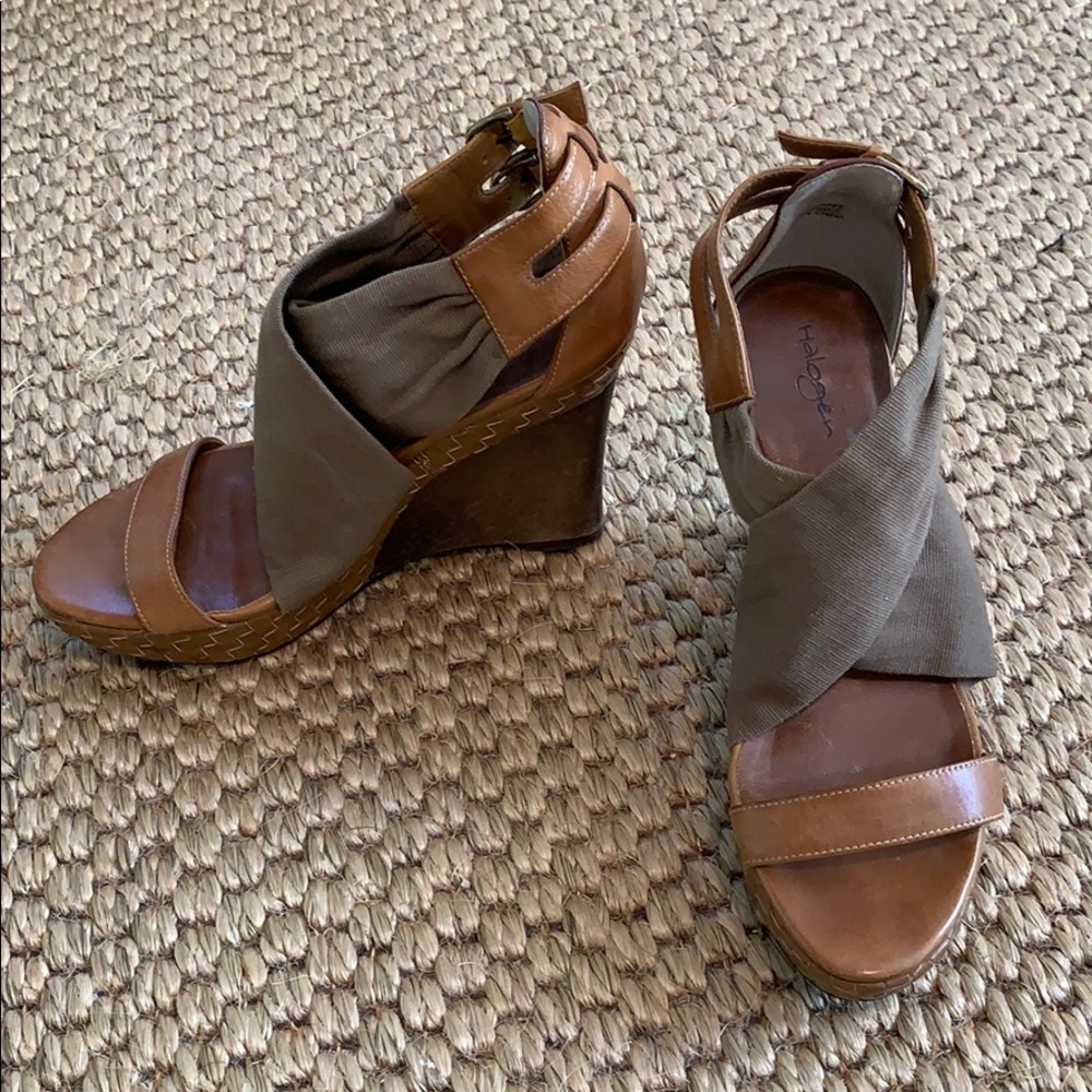 Brown Woven & Wood Wedge Sandal